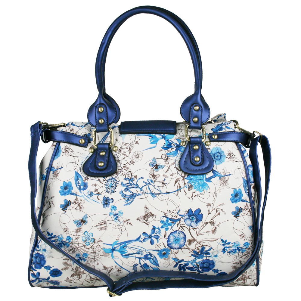 L1421 - Miss Lulu Floral Tote Shoulder Handbag Blue