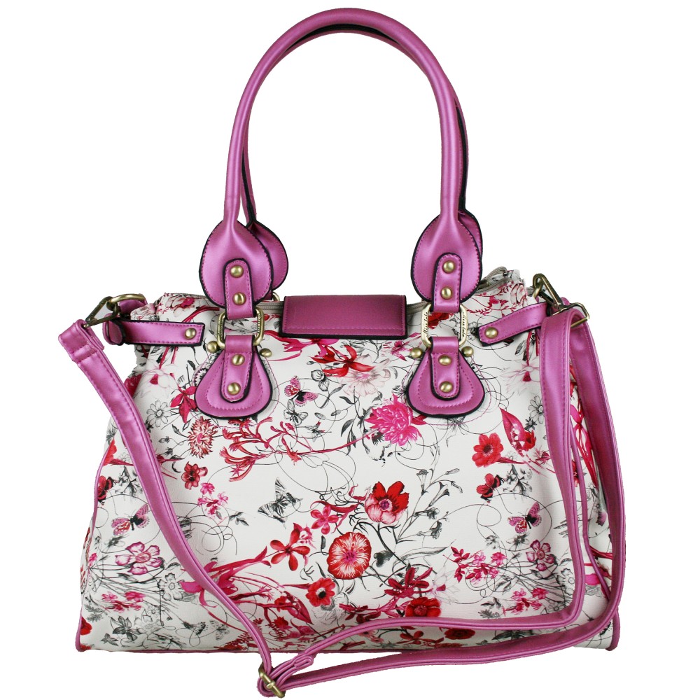 L1421 - Miss Lulu Floral Tote Shoulder Handbag Plum
