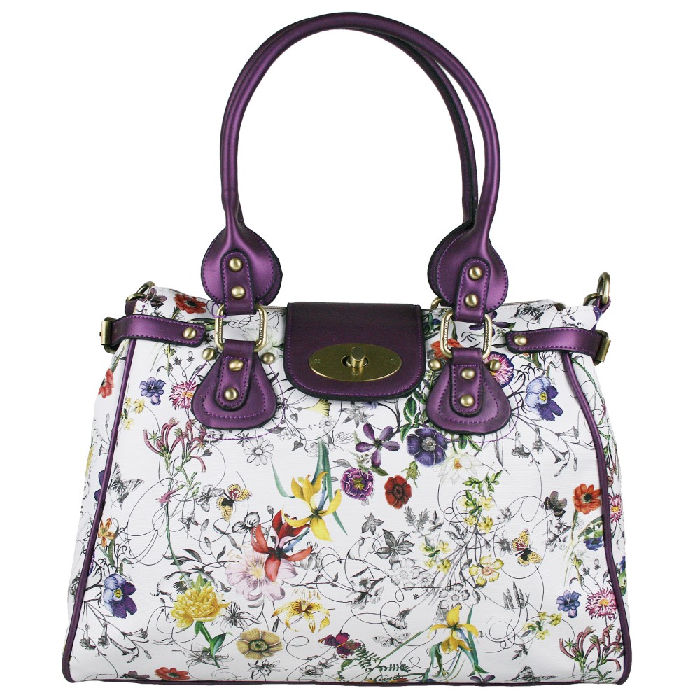 L1421 - Miss Lulu Floral Tote Shoulder Handbag Purple