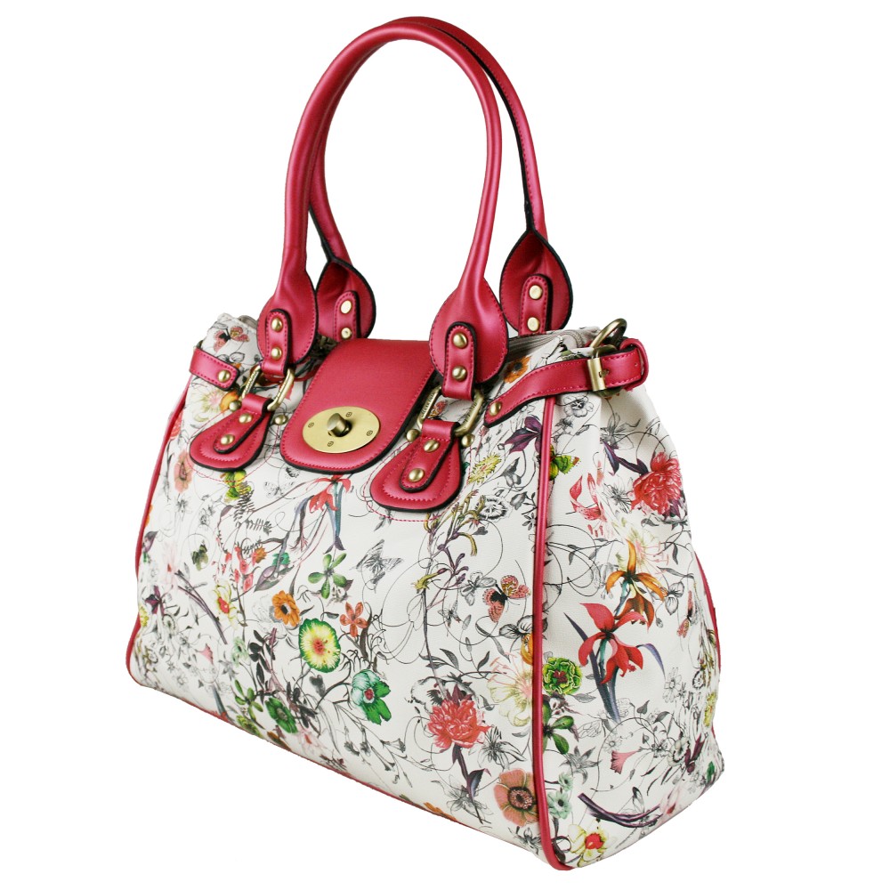 L1421 - Miss Lulu Floral Tote Shoulder Handbag Red