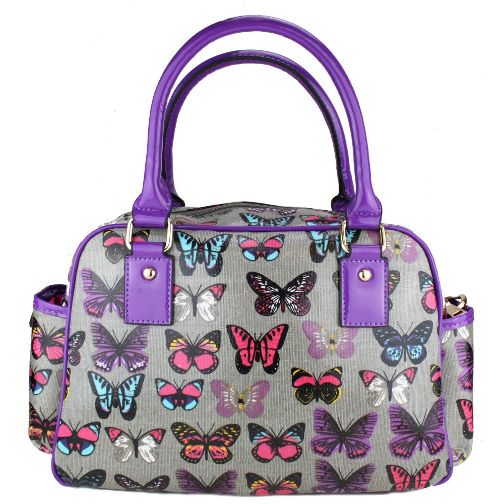 L1143 - Miss Lulu Butterfly Shoulder Handbag Grey