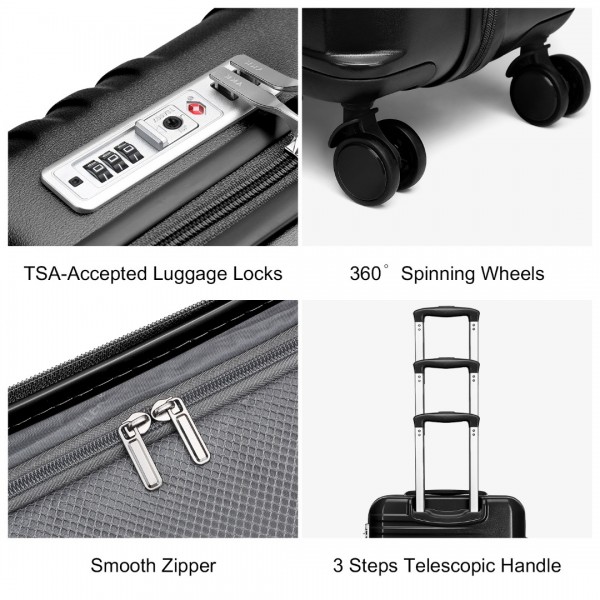 K2391L - British Traveller 20 pouces Durable Polycarbonate et ABS Valise à coque dure Avec serrure TSA - Noir