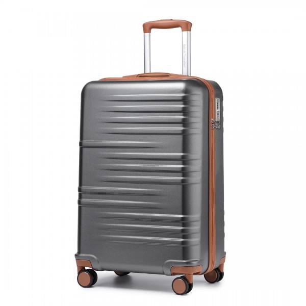 K2391L - British Traveller 20 Inch Durable Polycarbonate and ABS Hard Shell Suitcase With TSA Lock - Grey And Brown