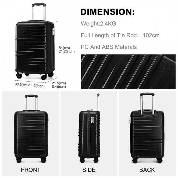 K2391L - British Traveller 20 Inch Durable Polycarbonate and ABS Hard Shell Suitcase With TSA Lock - Black