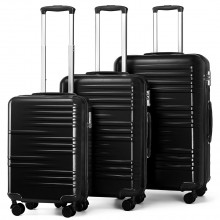 K2391L - British Traveller Ensemble de 3 pièces Durable Polycarbonate et ABS Valise à coque dure Avec serrure TSA - Noir