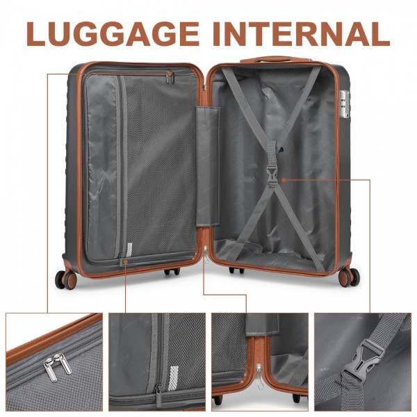 K2391L - British Traveller 20 Inch Durable Polycarbonate and ABS Hard Shell Suitcase With TSA Lock - Grey And Brown