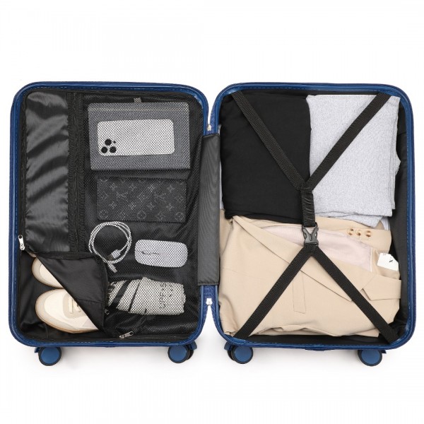 K2391L - British Traveller 20 Inch Durable Polycarbonate and ABS Hard Shell Suitcase With TSA Lock - Navy