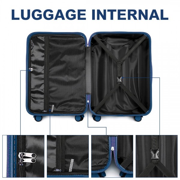 K2391L - British Traveller 3 Pcs Set Durable Polycarbonate and ABS Hard Shell Suitcase With TSA Lock - Navy