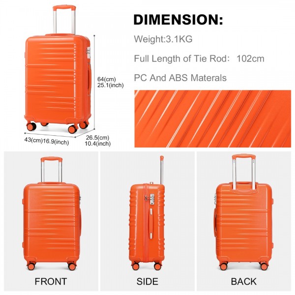 K2391L - British Traveller 24 Inch Durable Polycarbonate and ABS Hard Shell Suitcase With TSA Lock - Orange