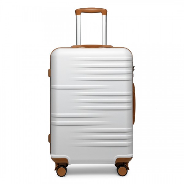 K2391L - British Traveller 24 Inch Durable Polycarbonate and ABS Hard Shell Suitcase With TSA Lock - White