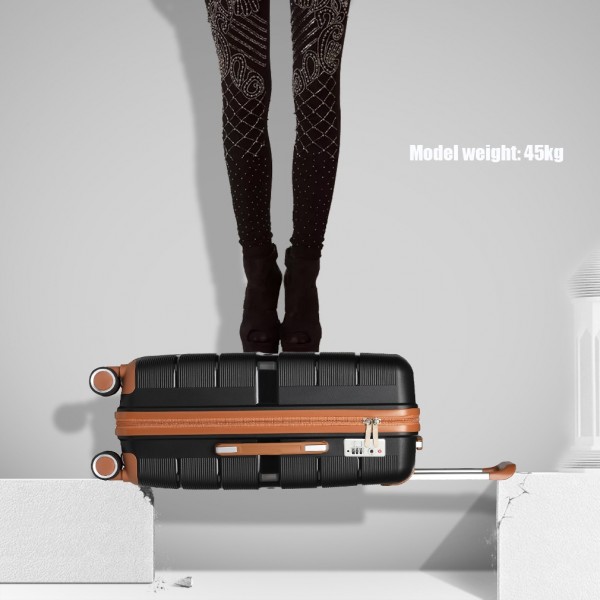 K2392L - British Traveller 3 Stück Multi-Textur Polypropylen Hartschalen-Koffer Mit TSA-Schloss - Schwarz