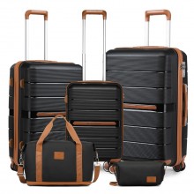 K2392L+S2366 - British Traveller 5 pièces Polypropylène en polypropylène Ensemble de valises Avec Sac de transport et Pochette à cosmétiques - Noir