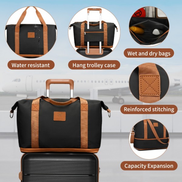 K2392L+S2366 - British Traveller 5 Stück Polypropylen Hartschale Kofferset Mit Tragetasche und Kosmetiktasche - Schwarz