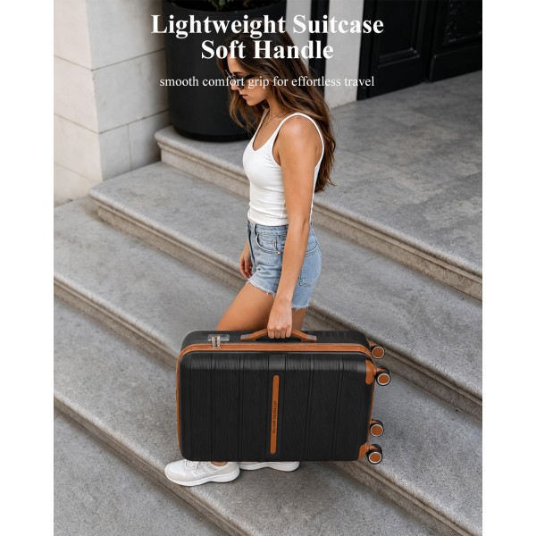 K2392L - British Traveller 20 Inch Multi-Texture Polypropylene Hard Shell Suitcase With TSA Lock - Black