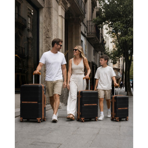 K2392L - British Traveller 3 Pcs Multi-Texture Polypropylene Hard Shell Suitcase With TSA Lock - Black