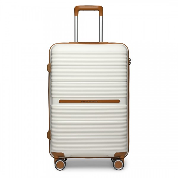 K2392L - British Traveller 3 Pcs Multi-Texture Polypropylene Hard Shell Suitcase With TSA Lock - Cream