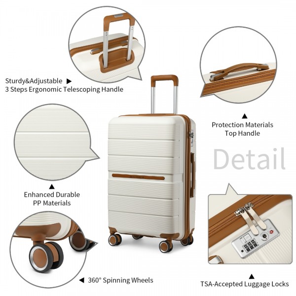 K2392L - British Traveller 20 Inch Multi-Texture Polypropylene Hard Shell Suitcase With TSA Lock - Cream