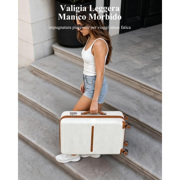 K2392L - British Traveller 20 Inch Multi-Texture Polypropylene Hard Shell Suitcase With TSA Lock - Cream