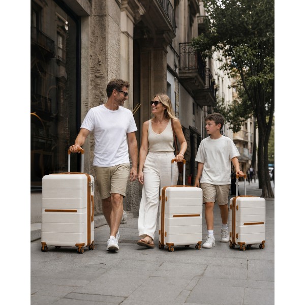 K2392L - British Traveller 3 Stück Multi-Textur Polypropylen Hartschalen-Koffer Mit TSA-Schloss - Creme