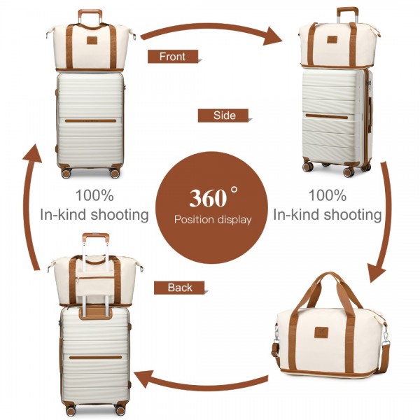 K2392L+S2366 - British Traveller 5 Stück Polypropylen Hartschale Kofferset Mit Tragetasche und Kosmetiktasche - Creme