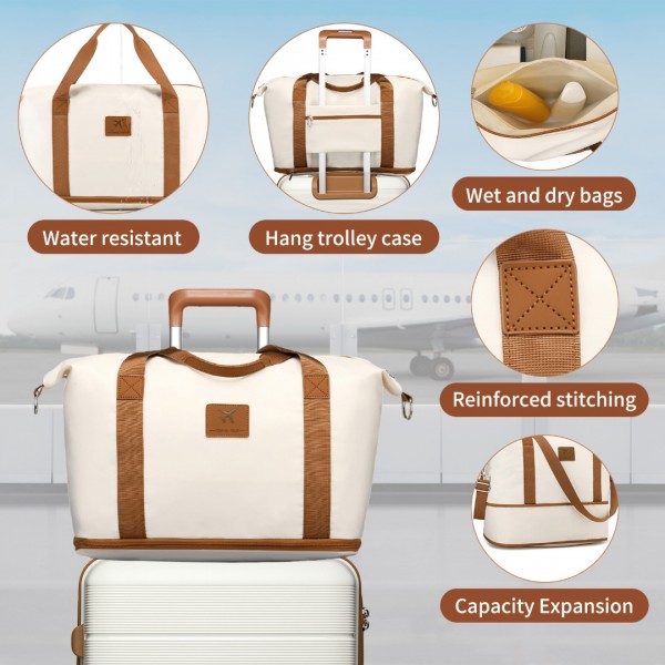 K2392L+S2366 - British Traveller 5 Stück Polypropylen Hartschale Kofferset Mit Tragetasche und Kosmetiktasche - Creme