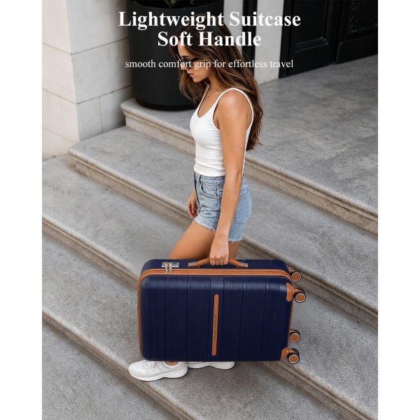 K2392L - British Traveller 20 Inch Multi-Texture Polypropylene Hard Shell Suitcase With TSA Lock - Navy
