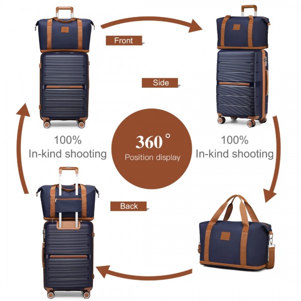 K2392L+S2366 - British Traveller 5 Stück Polypropylen Hartschale Kofferset Mit Tragetasche und Kosmetiktasche - Marineblau