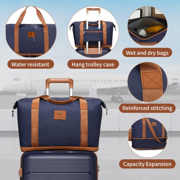 K2392L+S2366 - British Traveller 5 Stück Polypropylen Hartschale Kofferset Mit Tragetasche und Kosmetiktasche - Marineblau