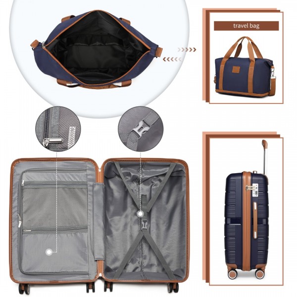 K2392L+S2366 - British Traveller 5 Stück Polypropylen Hartschale Kofferset Mit Tragetasche und Kosmetiktasche - Marineblau