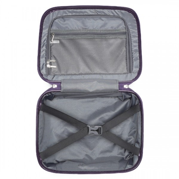 K2393L - British Traveller 4 Pcs Set Spinner Hard Shell PP Suitcase With TSA Lock And Vanity Case - Purple