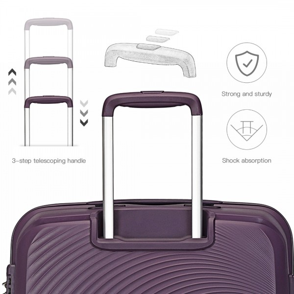 K2393L - British Traveller 4 Pcs Set Spinner Hard Shell PP Suitcase With TSA Lock And Vanity Case - Purple