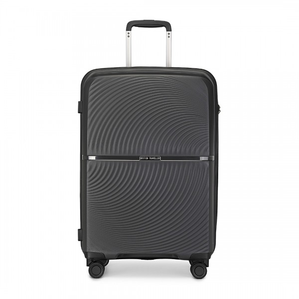 K2393L - British Traveller 20 Inch Spinner Hard Shell PP Suitcase With TSA Lock - Black