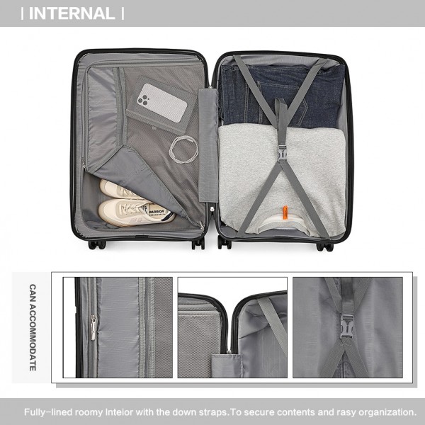K2393L - British Traveller 24 Inch Spinner Hard Shell PP Suitcase With TSA Lock - Black