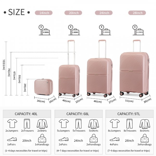 K2393L - British Traveller 4 Pcs Set Spinner Hard Shell PP Suitcase With TSA Lock And Vanity Case - Nude