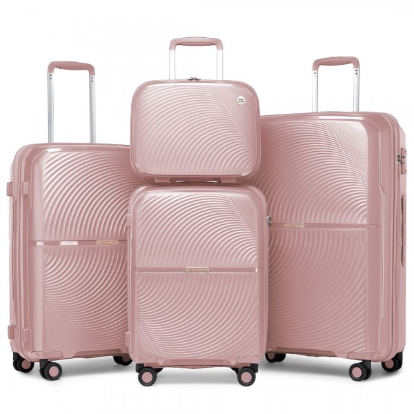 K2393L - British Traveller 4 Pcs Set Spinner Hard Shell PP Suitcase With TSA Lock And Vanity Case - Nude