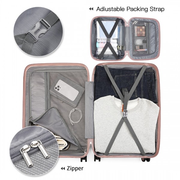 K2393L - British Traveller 4 Pcs Set Spinner Hard Shell PP Suitcase With TSA Lock And Vanity Case - Nude