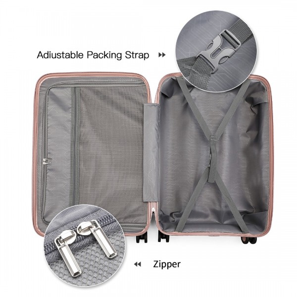 K2393L - British Traveller 4 Pcs Set Spinner Hard Shell PP Suitcase With TSA Lock And Vanity Case - Nude