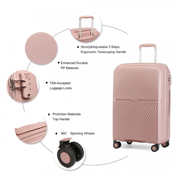 K2393L - British Traveller 4 Pcs Set Spinner Hard Shell PP Suitcase With TSA Lock And Vanity Case - Nude