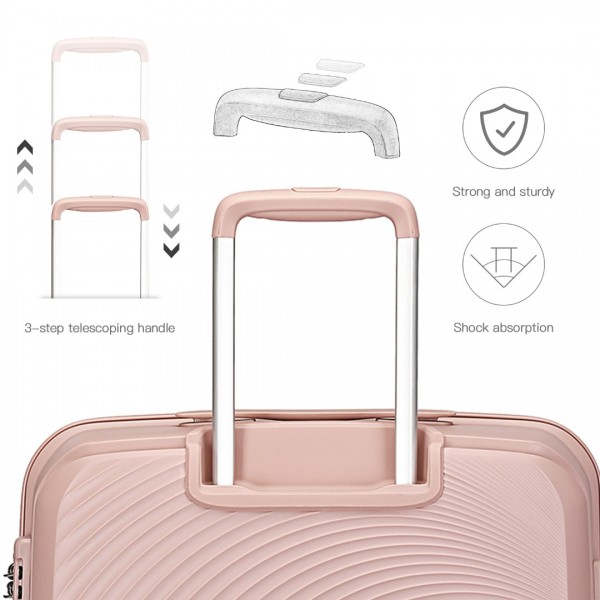 K2393L - British Traveller 4 Pcs Set Spinner Hard Shell PP Suitcase With TSA Lock And Vanity Case - Nude