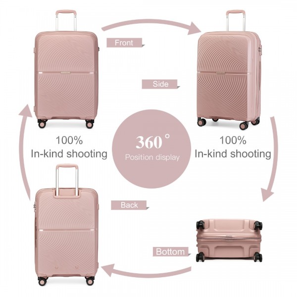 K2393L - British Traveller 4 Pcs Set Spinner Hard Shell PP Suitcase With TSA Lock And Vanity Case - Nude