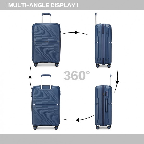 K2393L - British Traveller 3 Pcs Set Spinner Hard Shell PP Suitcase With TSA Lock - Navy