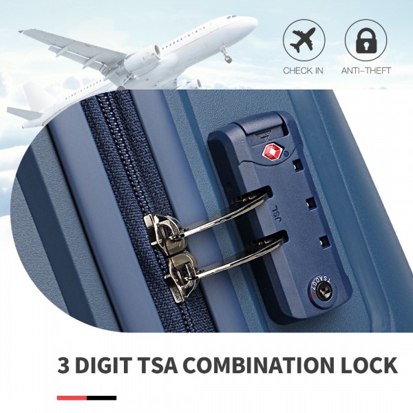 K2393L - British Traveller 4 Pcs Set Spinner Hard Shell PP Suitcase With TSA Lock And Vanity Case - Navy