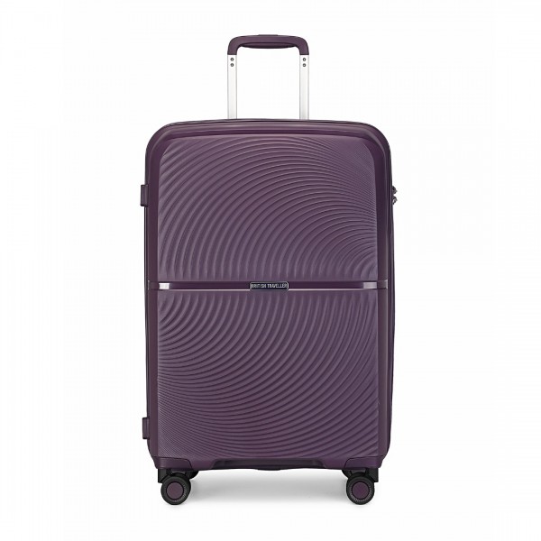 K2393L - British Traveller 24 Inch Spinner Hard Shell PP Suitcase With TSA Lock - Purple