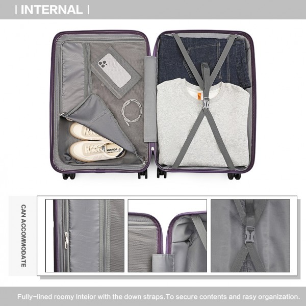 K2393L - British Traveller 24 Inch Spinner Hard Shell PP Suitcase With TSA Lock - Purple