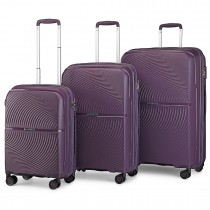 K2393L - British Traveller Juego de 3 maletas Spinner Hard Shell PP Con candado TSA - Púrpura