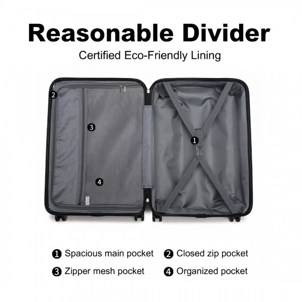 K2395L - British Traveller 24 Inch Ultralight ABS And Polycarbonate Bumpy Diamond Suitcase With TSA Lock - Black