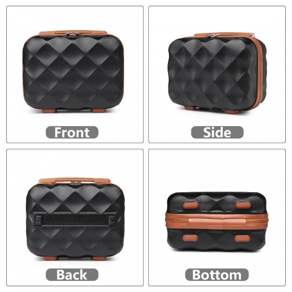 K2395L+S2366 - British Traveller 20 Inch Ultralight ABS And Polycarbonate Cabin Size Suitcase Included Vanity Case And Travel Tote And Cosmetic Pouch - Black And Brown