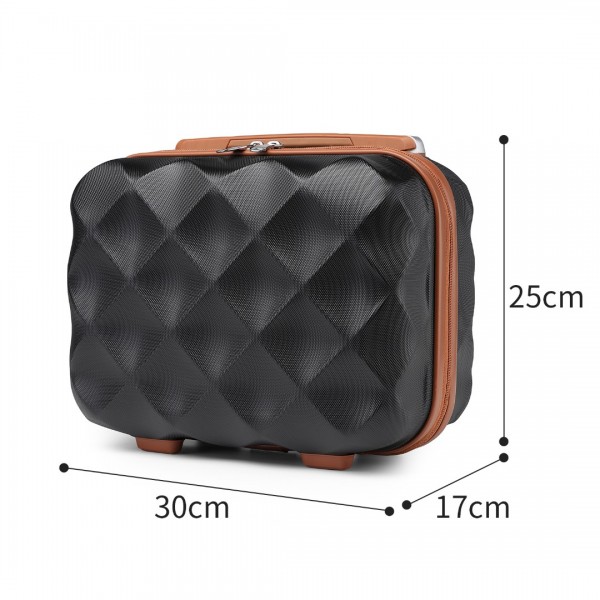 K2395L+S2366 - British Traveller 20 Inch Ultralight ABS And Polycarbonate Cabin Size Suitcase Included Vanity Case And Travel Tote And Cosmetic Pouch - Black And Brown