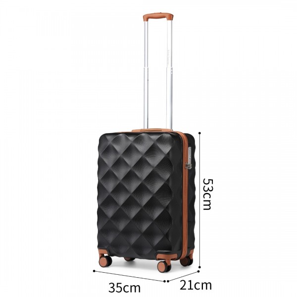 K2395L+S2366 - British Traveller 20 Inch Ultralight ABS And Polycarbonate Cabin Size Suitcase Included Vanity Case And Travel Tote And Cosmetic Pouch - Black And Brown