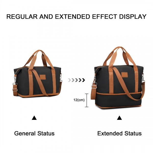 K2395L+S2366 - British Traveller 20 Inch Ultralight ABS And Polycarbonate Cabin Size Suitcase Included Vanity Case And Travel Tote And Cosmetic Pouch - Black And Brown